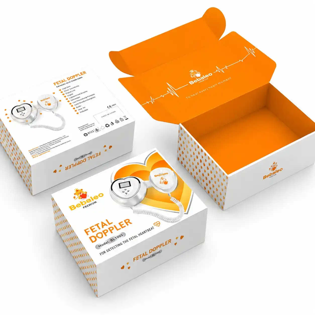 Bebeleo fetal doppler mailer box with printed interior