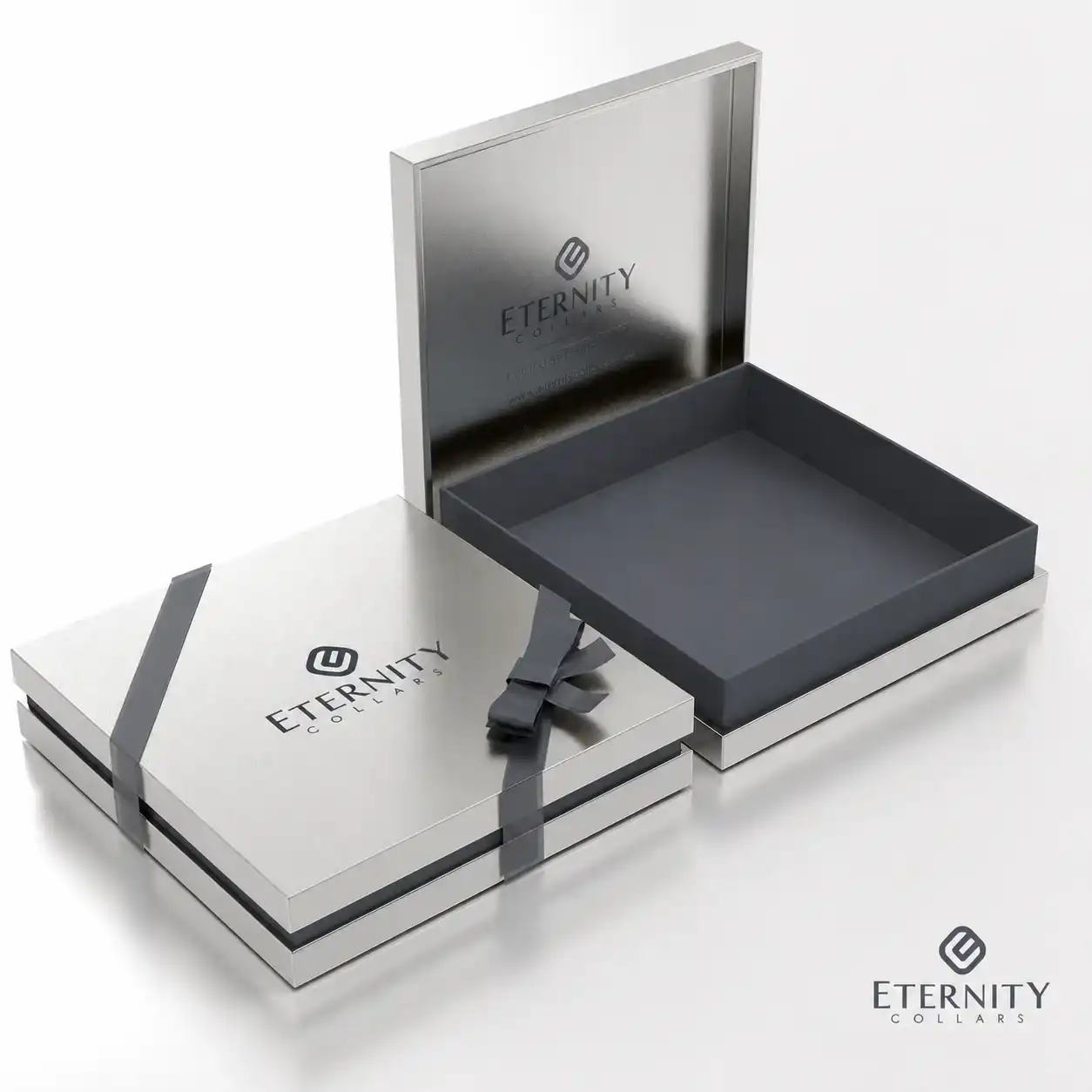 Eternity Collars silver foil lid and base gift box
