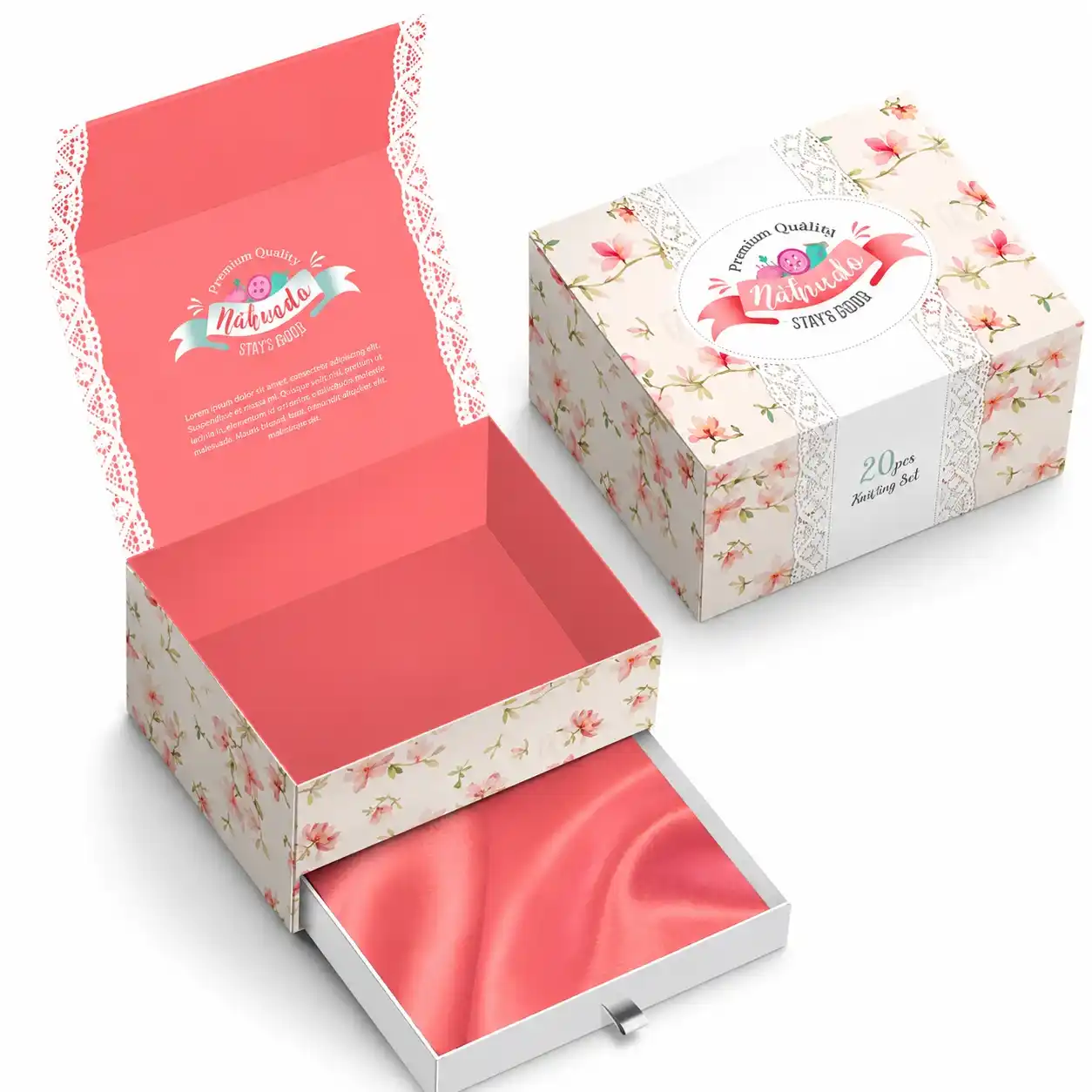 Nahuedo floral magnetic drawer box with satin lining